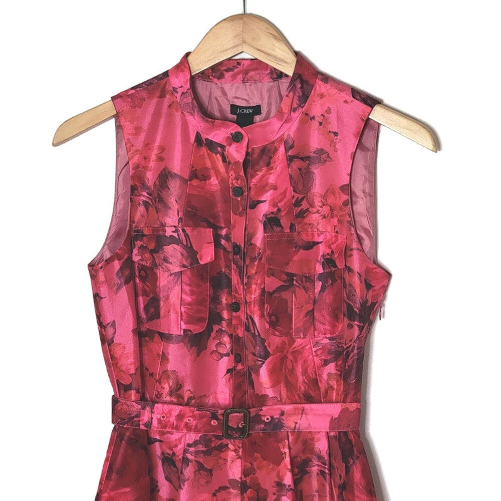J Crew Pink Floral Sleeveless Taffeta Satin Mini Dress Size 2 - Picture 3 of 16